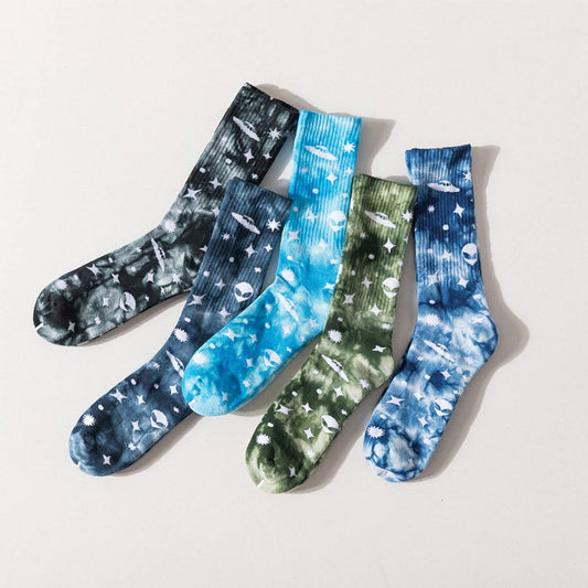 UNIVERSE PRINTED TIE DYED FASHION CREW SOCKS