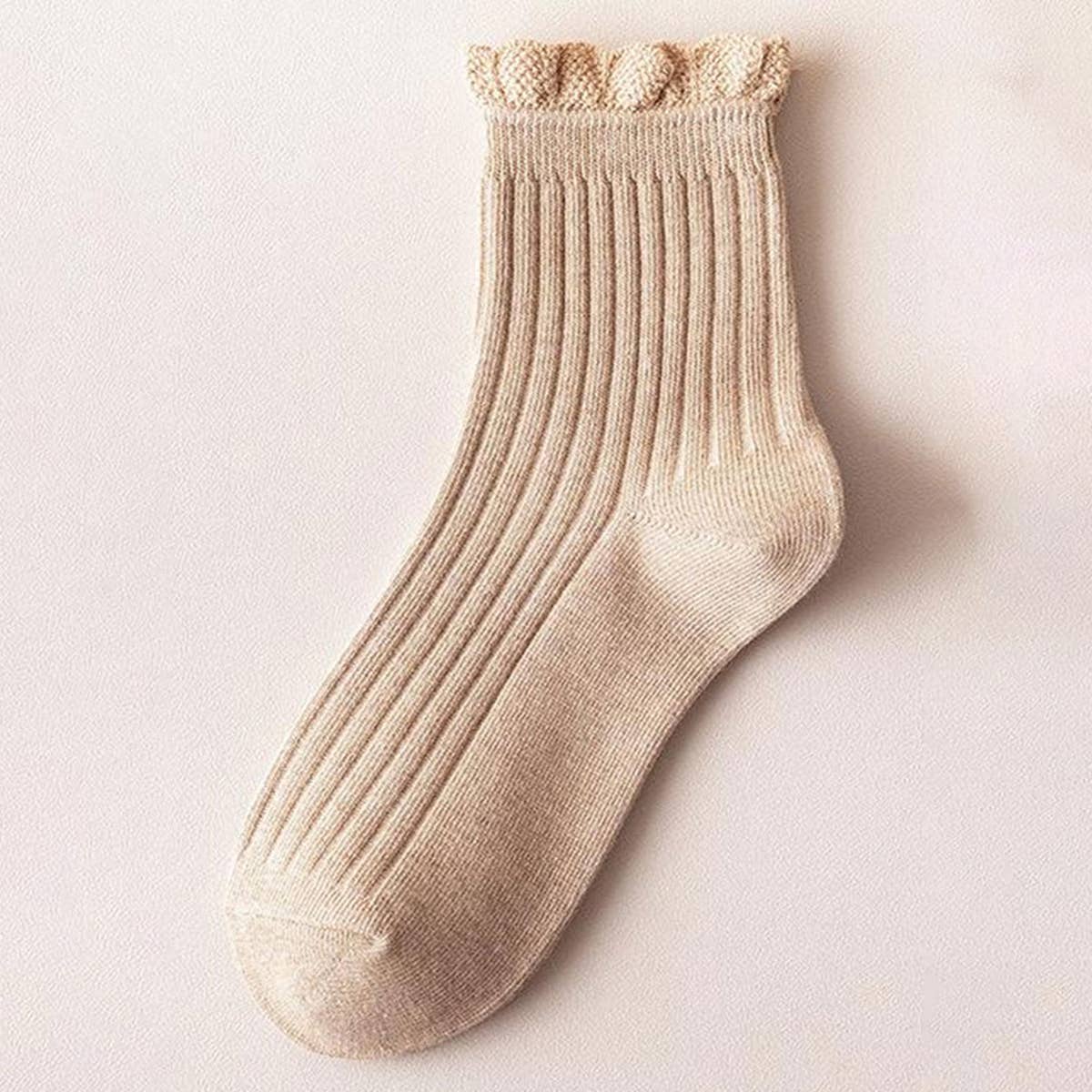 CUTE RUFFLE EDGE LACE MID-CREW SOCKS FOR WOMEN'S