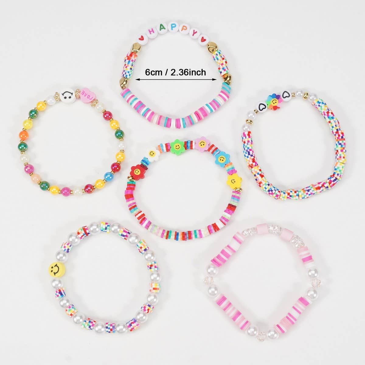 CWAJE05700_CUTE SMILEY RAINBOW BEADED FRIENDSHIP BRACELET