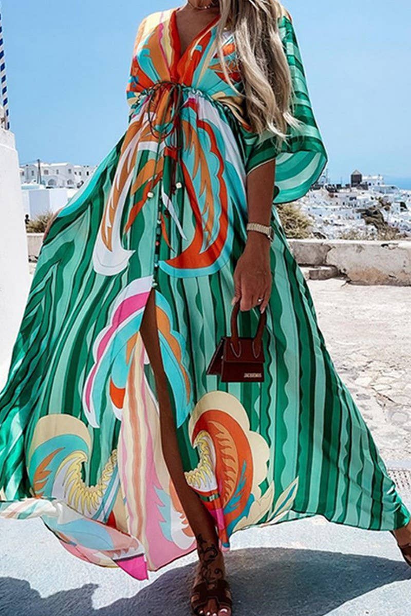 CWDMD5752_FASHIONABLE LOOSE LACE-UP ELEGANT SWING DRESS