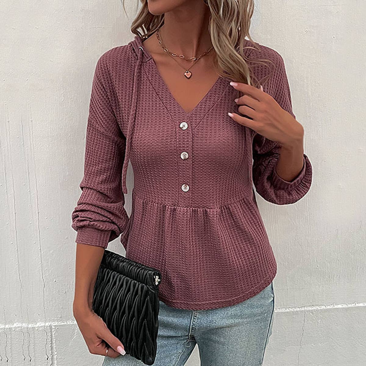 LONG SLEEVE SOLID COLOR HOODED SWEATER