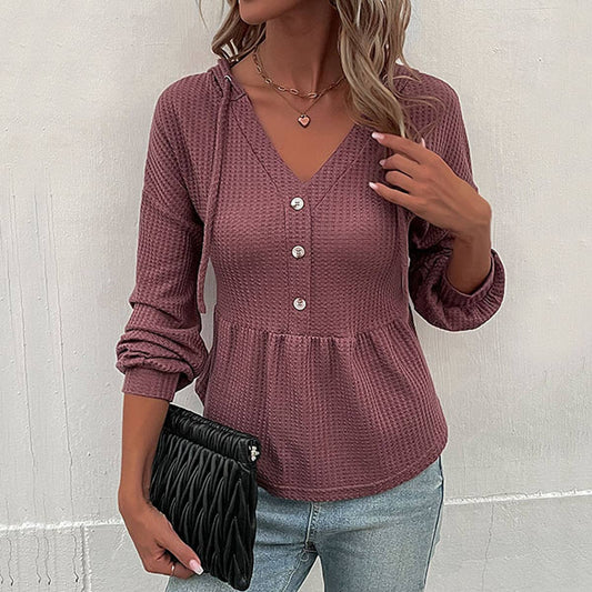 LONG SLEEVE SOLID COLOR HOODED SWEATER