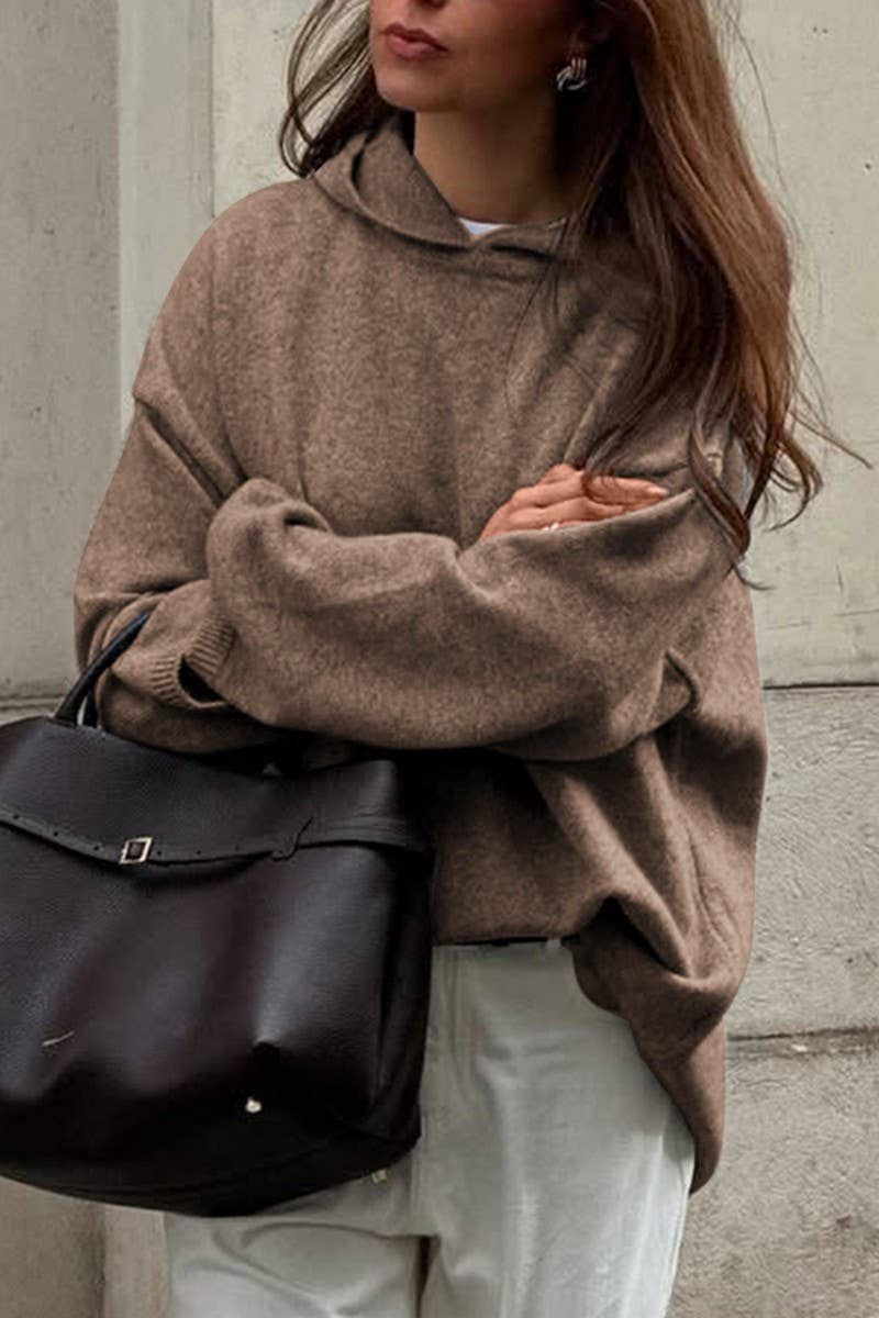 CWOHOL00632_CASUAL KNIT LONG SLEEVE HOODIE