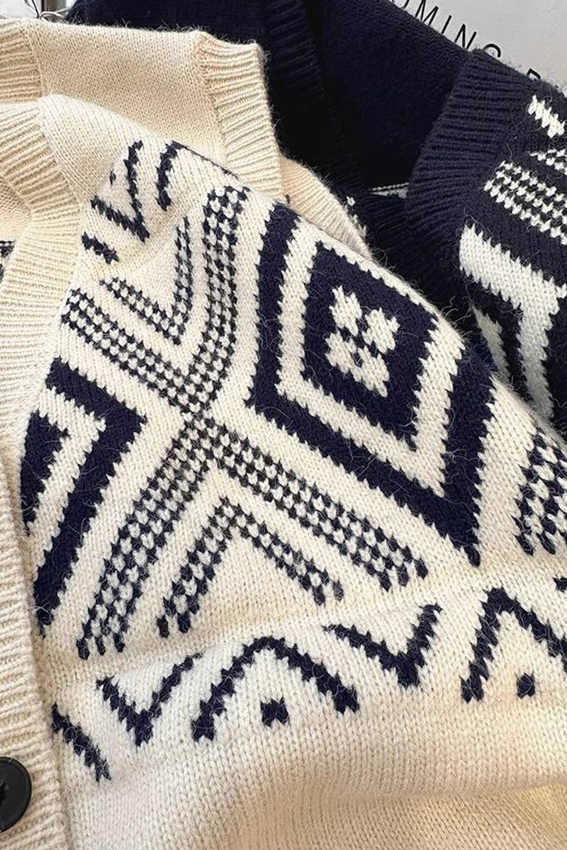 V-NECK COLOR MATCHING EMBROIDERY CARDIGAN VEST