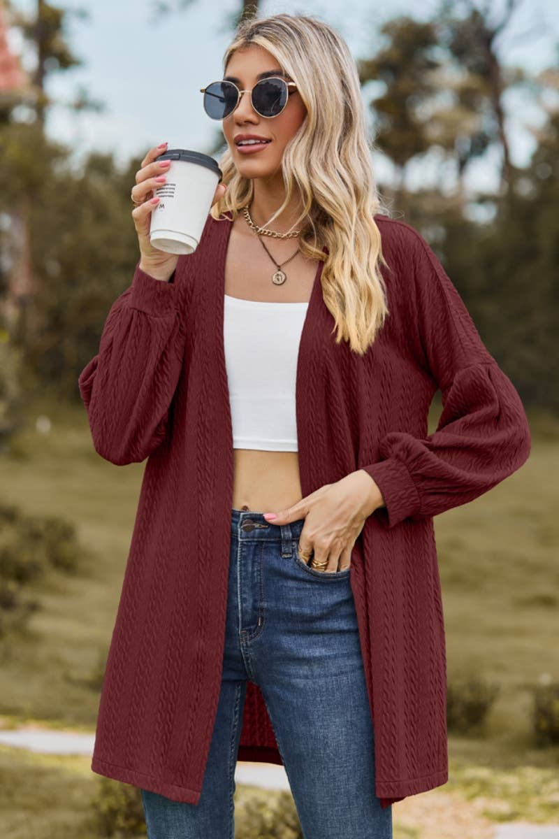 CWOCAL2082_BUTTON-FREE SOLID COLOR LONG SLEEVE CARDIGAN