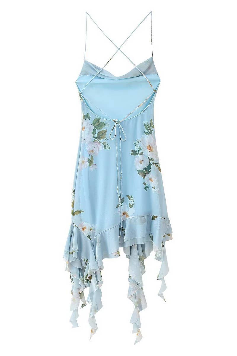 CWDSD7811_FASHION PRINTED TULLE SHORT SLIP DRESS
