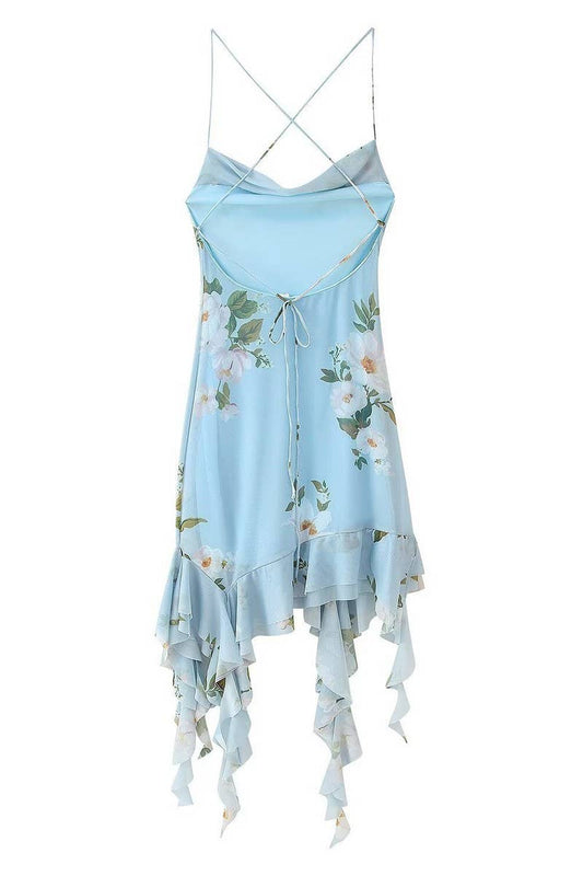 CWDSD7811_FASHION PRINTED TULLE SHORT SLIP DRESS