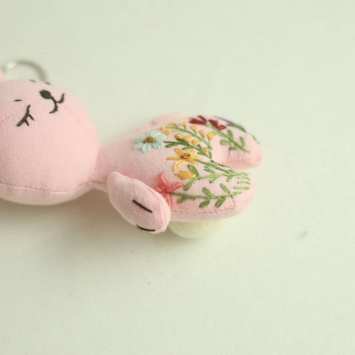 Hand-Embroidered Cute Pink Bunny Plush Charm