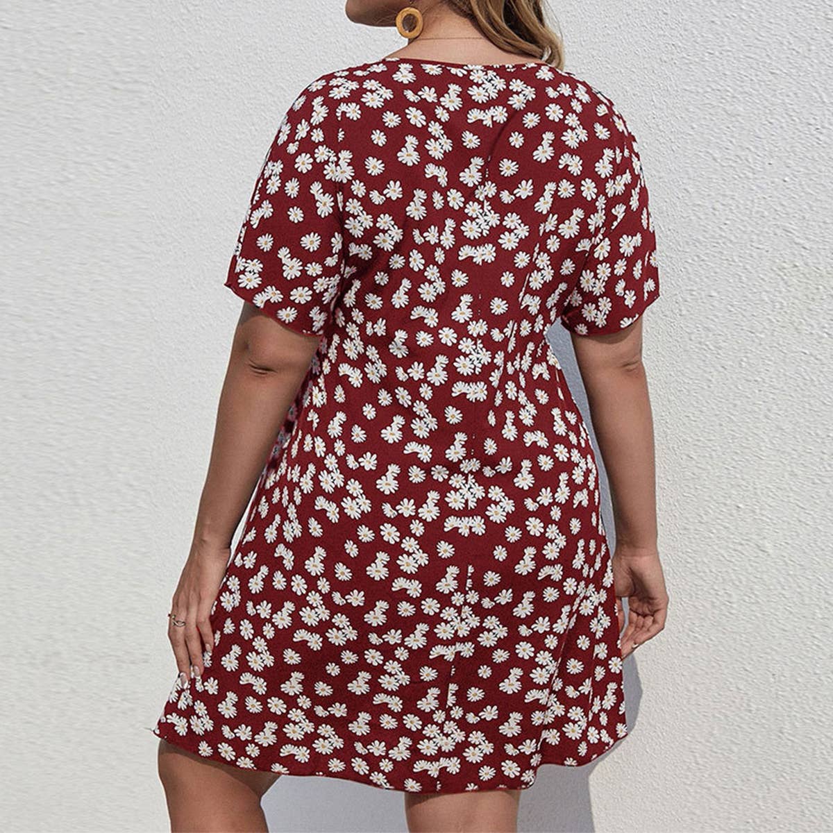 WAISTLINE HOLIDAY DAISY PRINT A LINE DRESS_CWDSD3303