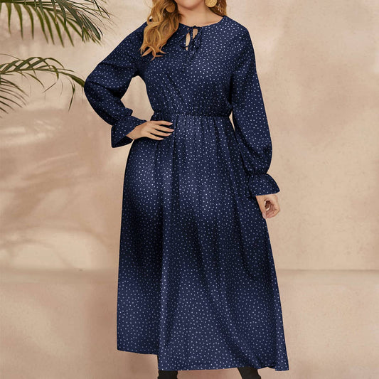 Plus Size Polka Dot Dress ??Loose Long Sleeve Fit_CWDMD5977