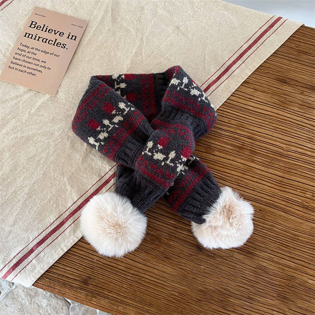 CUTE DOUBLE BALL WARM CHILDREN'S KNITTED SCARF