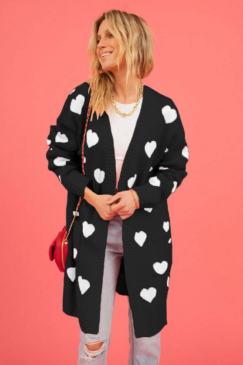 WOMEN CUTE HEART PRINT OPEN FRONT MID CARDIGAN_CWOCAL0487