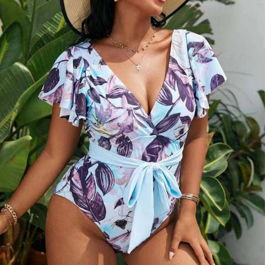 PLUS SIZE BIKINI RUFFLE PRINTED ONE-PIECE SWIMSUIT_CWMW0590