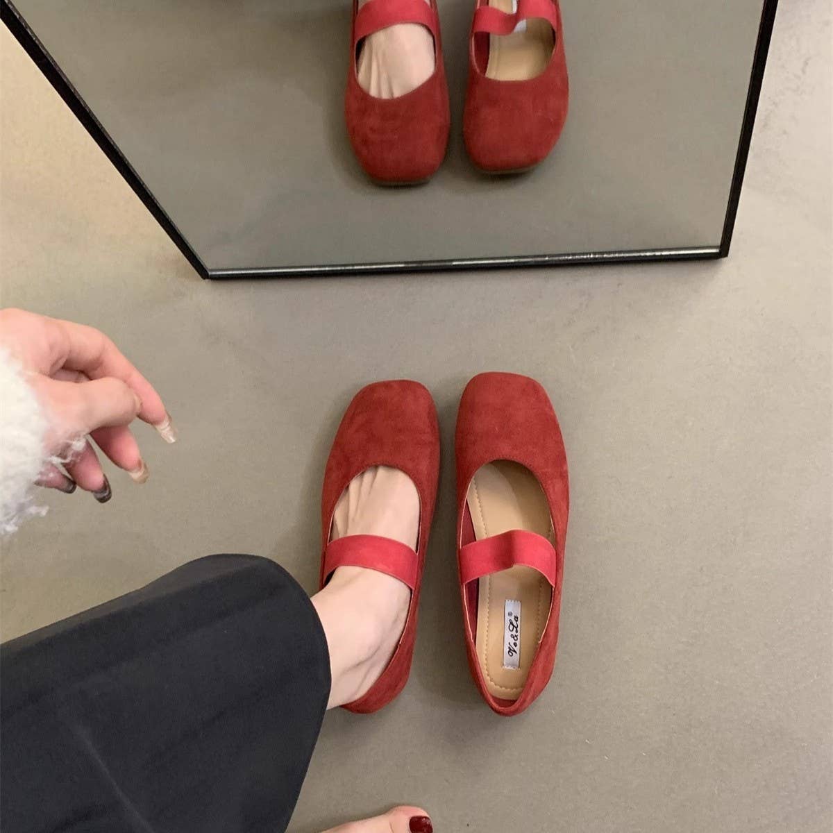 Suede Ballet Flats Mary Janes for Women_CWSHF0082