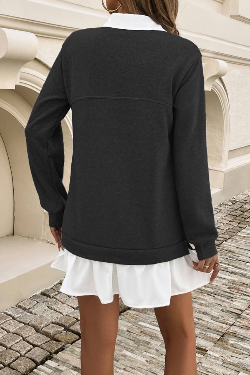 CWDSD6017_POCKET PATCHWORK LONG-SLEEVED HOODIE DRESS