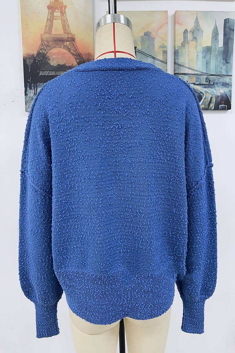 CWOCAL371 Button Down Long Sleeve V-Neck Cardigan Sweater