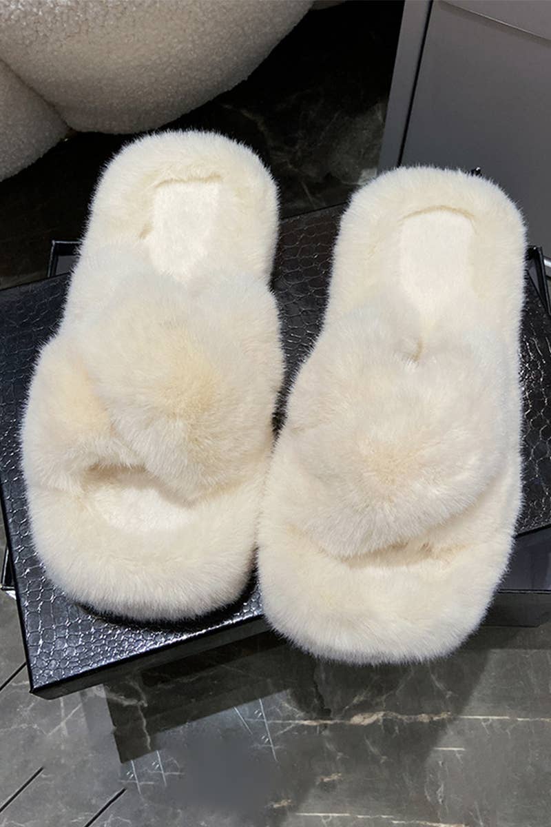 CROSS STRAP FLUFFY BEDROOM SLIPPERS