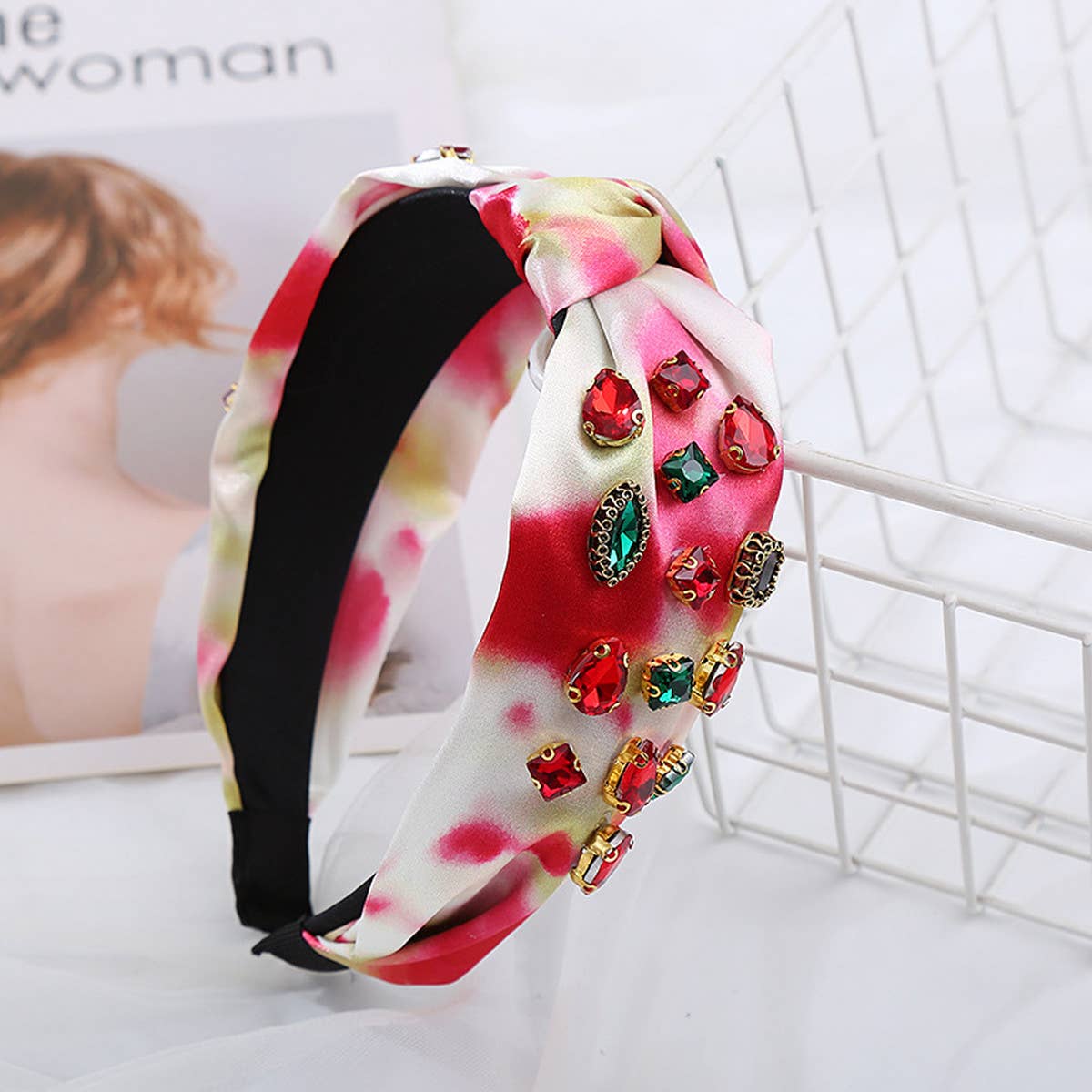 FASHION KNOTTED HEADBAND WITH COLORED DIAMONDS_CWAHA2133