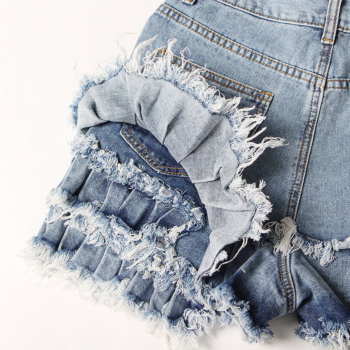 TRENDY BRUSHED TASSEL HIGH WAISTED DENIM SHORTS_CWJS0090