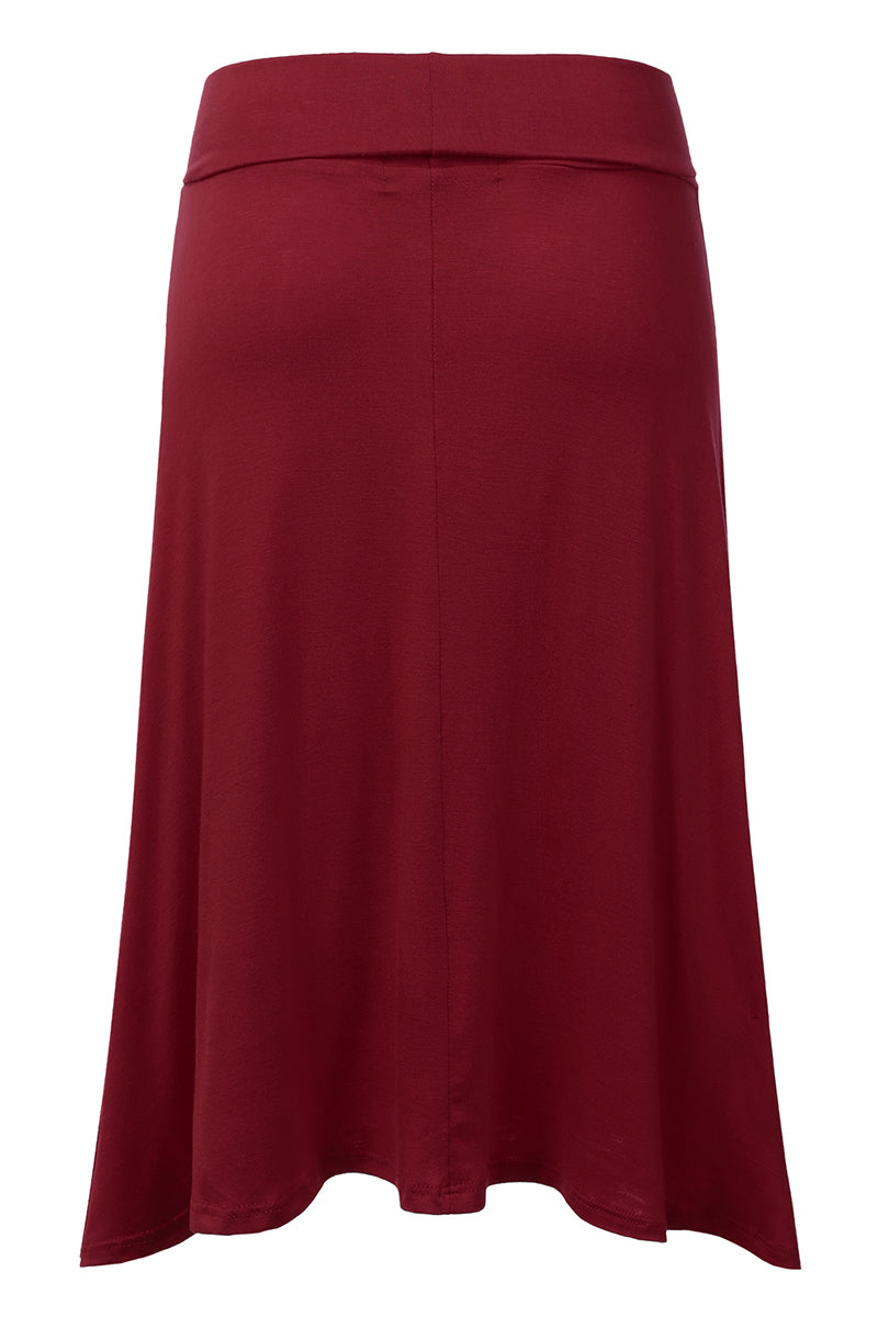 WOMEN'S BASIC ELASTIC WAIST BAND FLARED MIDI SKIRT