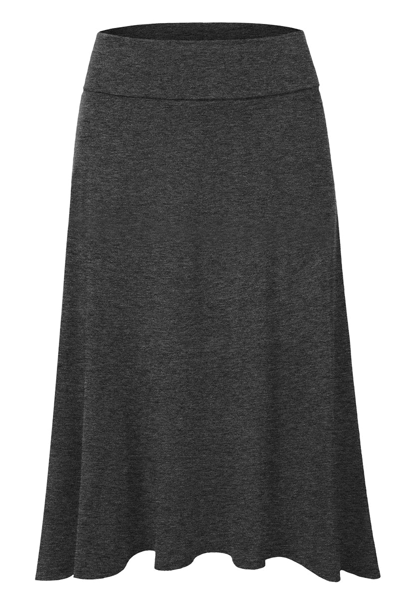 WOMEN'S BASIC ELASTIC WAIST BAND FLARED MIDI SKIRT