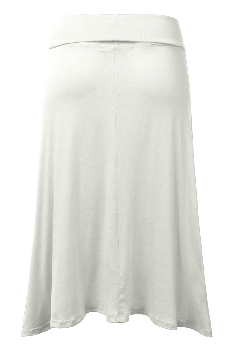 WOMEN'S BASIC ELASTIC WAIST BAND FLARED MIDI SKIRT