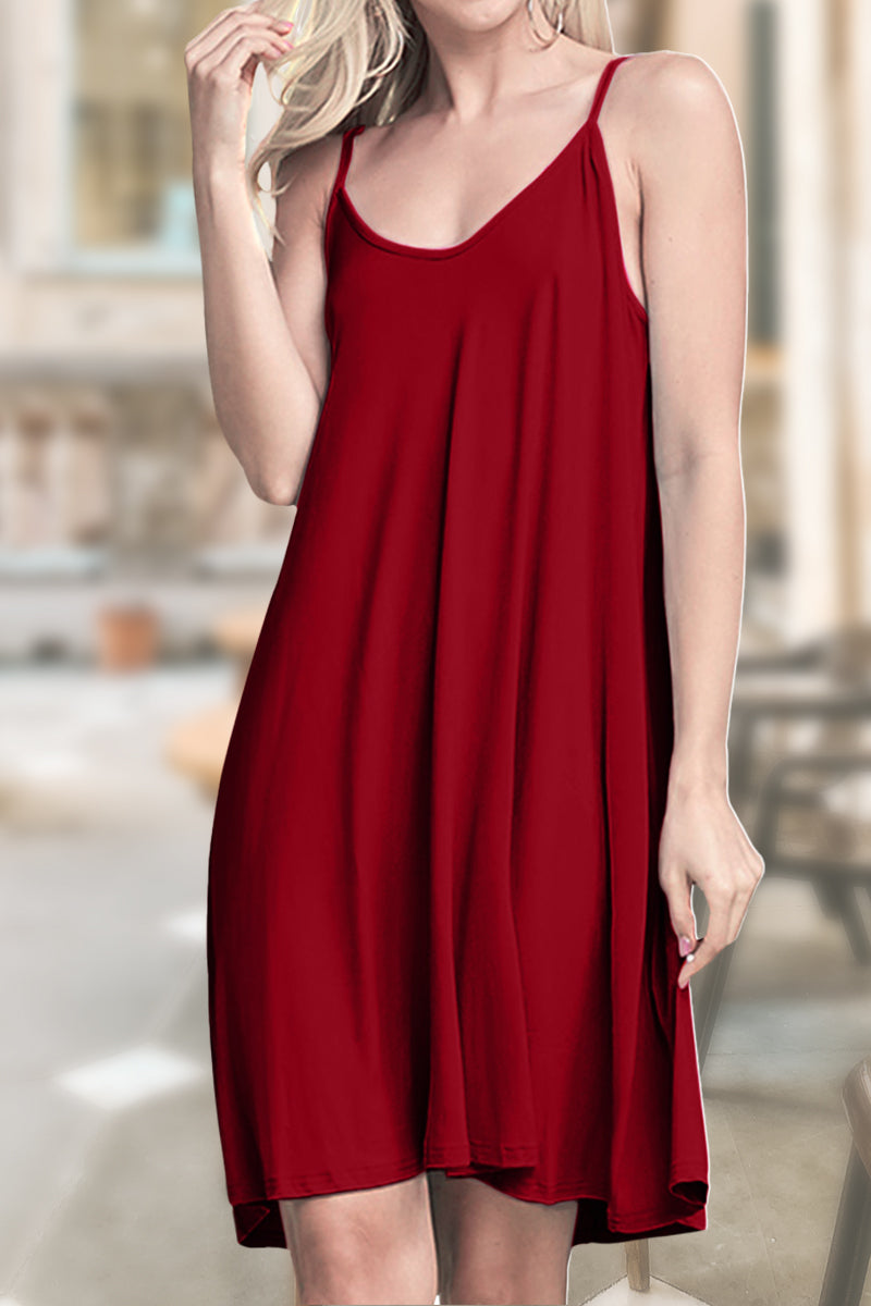 WOMEN'S BASIC SPAGHETTI STRAP CAMI TANK TUNIC DRESS