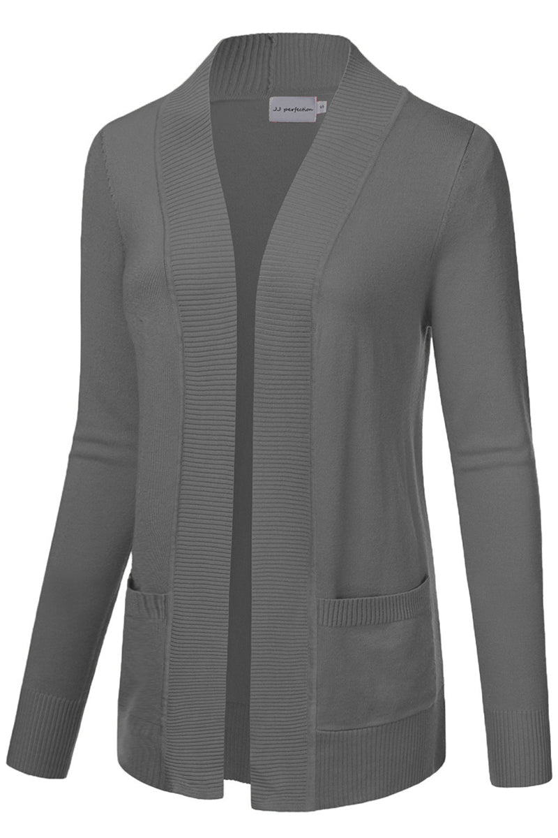 WOMEN'S OPEN FRONT KNIT LONG SLEEVE POCKETS SWEATER CARDIGAN