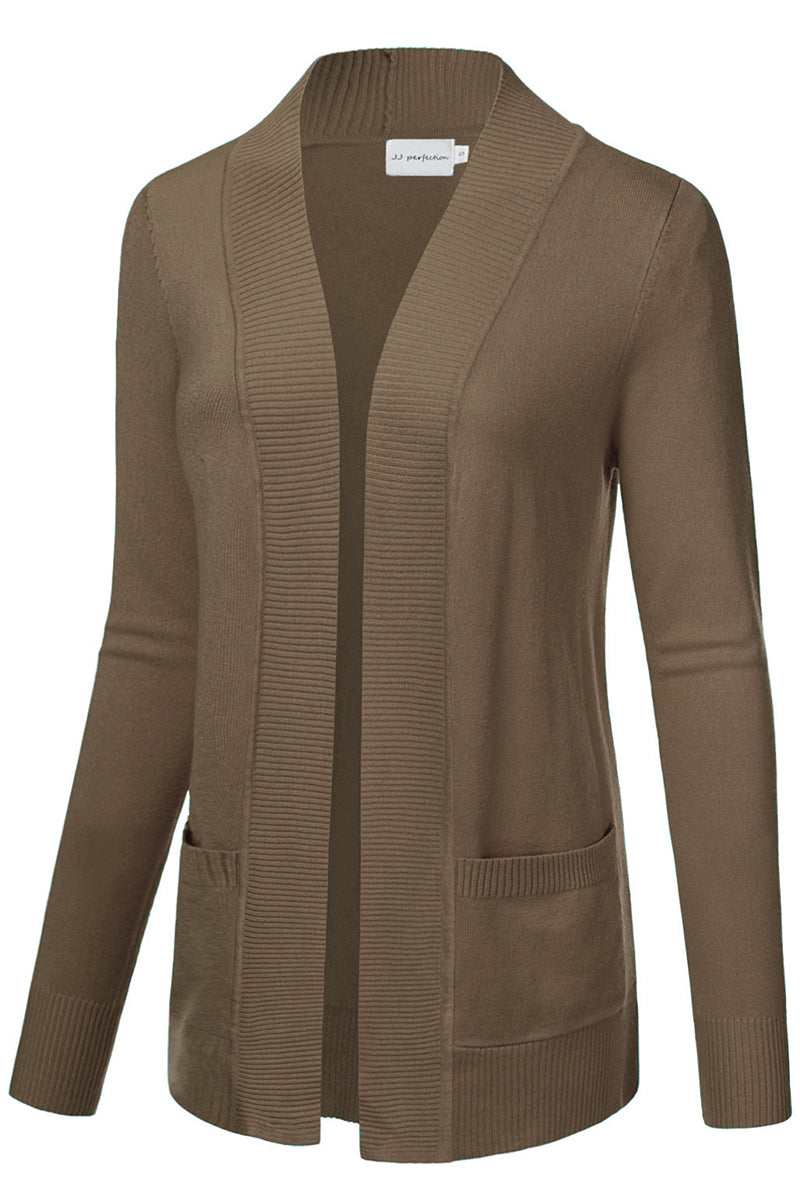 WOMEN'S OPEN FRONT KNIT LONG SLEEVE POCKETS SWEATER CARDIGAN