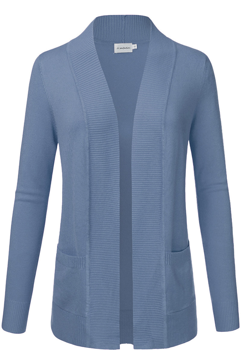 WOMEN'S OPEN FRONT KNIT LONG SLEEVE POCKETS SWEATER CARDIGAN