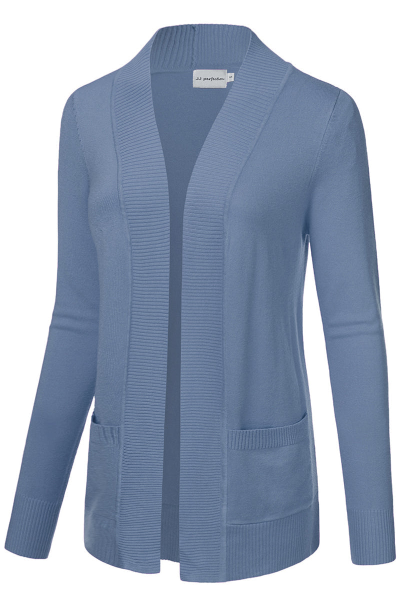 WOMEN'S OPEN FRONT KNIT LONG SLEEVE POCKETS SWEATER CARDIGAN