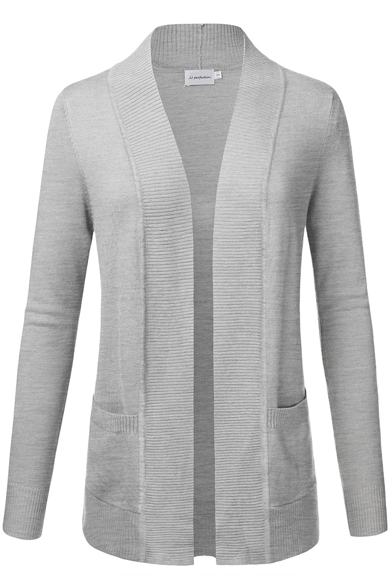 WOMEN'S OPEN FRONT KNIT LONG SLEEVE POCKETS SWEATER CARDIGAN