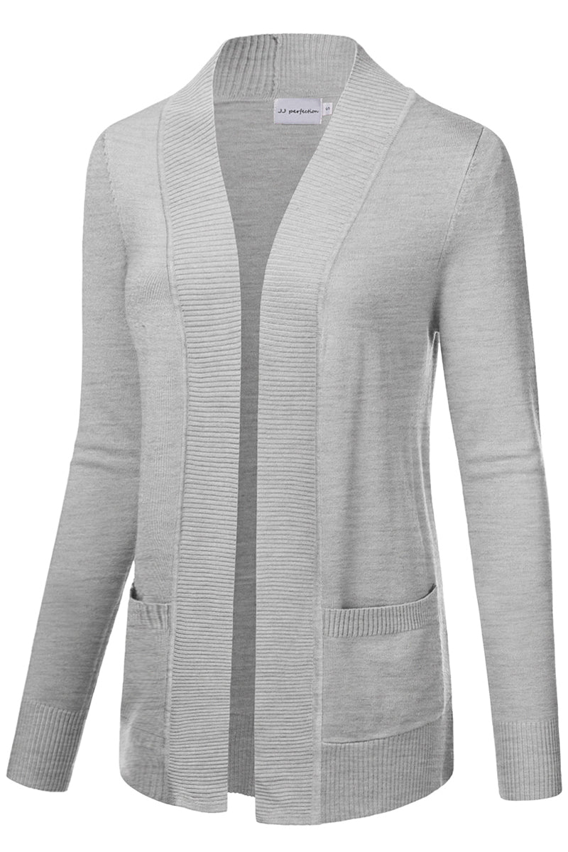 WOMEN'S OPEN FRONT KNIT LONG SLEEVE POCKETS SWEATER CARDIGAN
