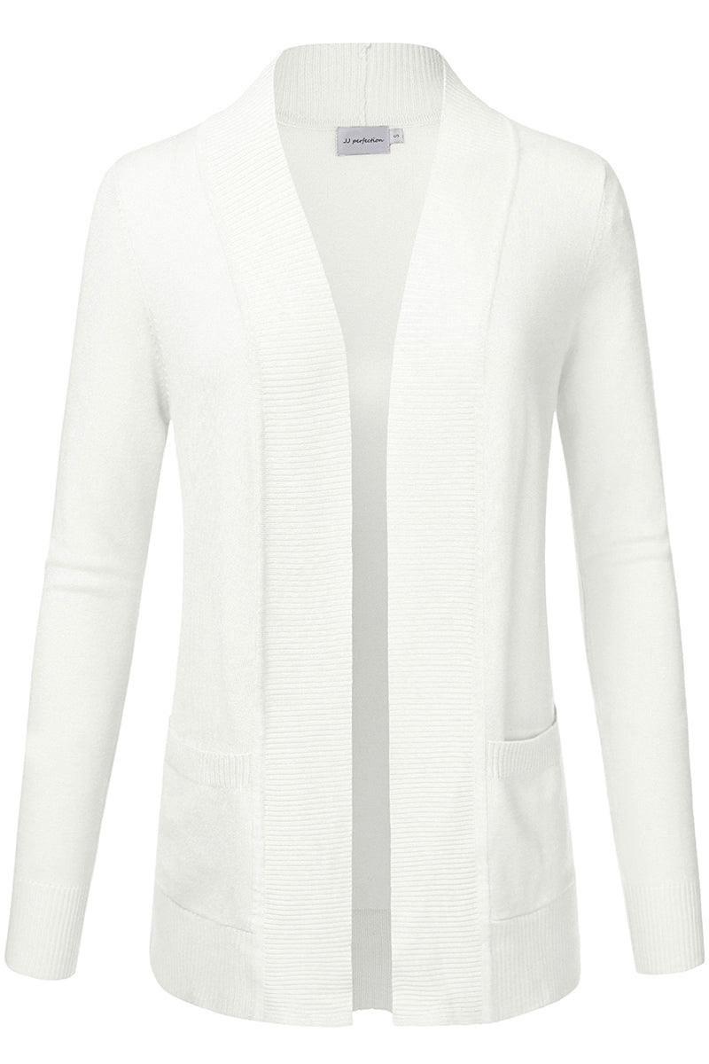 WOMEN'S OPEN FRONT KNIT LONG SLEEVE POCKETS SWEATER CARDIGAN