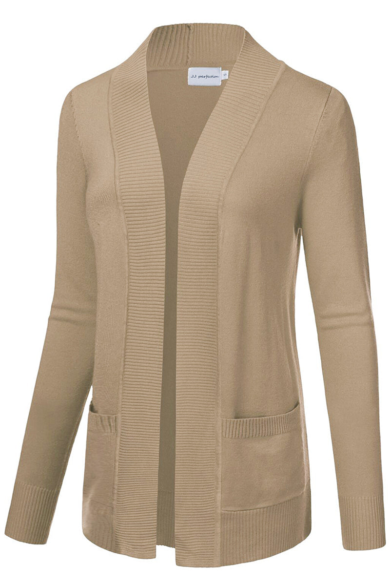 WOMEN'S OPEN FRONT KNIT LONG SLEEVE POCKETS SWEATER CARDIGAN