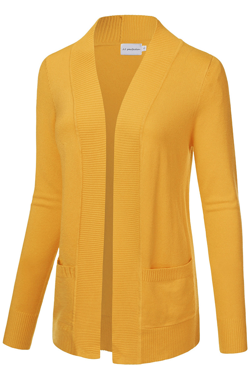 WOMEN'S OPEN FRONT KNIT LONG SLEEVE POCKETS SWEATER CARDIGAN