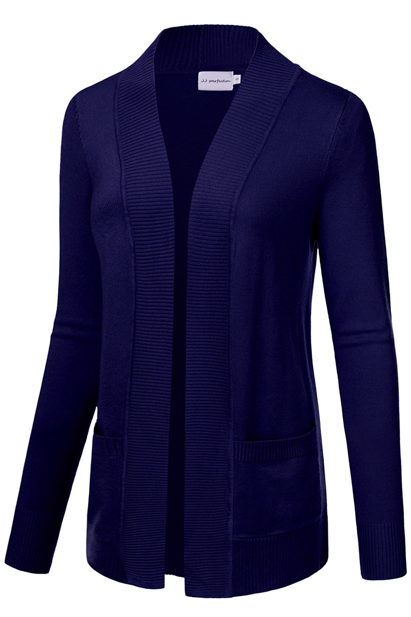 WOMEN'S OPEN FRONT KNIT LONG SLEEVE POCKETS SWEATER CARDIGAN