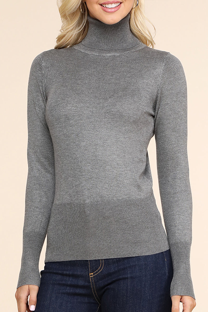 WOMEN'S STRETCH KNIT TURTLE NECK LONG SLEEVE PULLOVER SWEATER