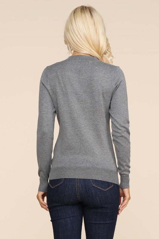 WOMEN'S SIMPLE V-NECK PULLOVER SOFT KNIT SWEATER
