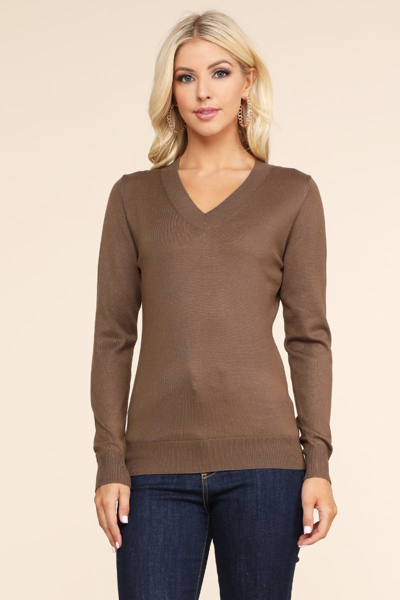 WOMEN'S SIMPLE V-NECK PULLOVER SOFT KNIT SWEATER