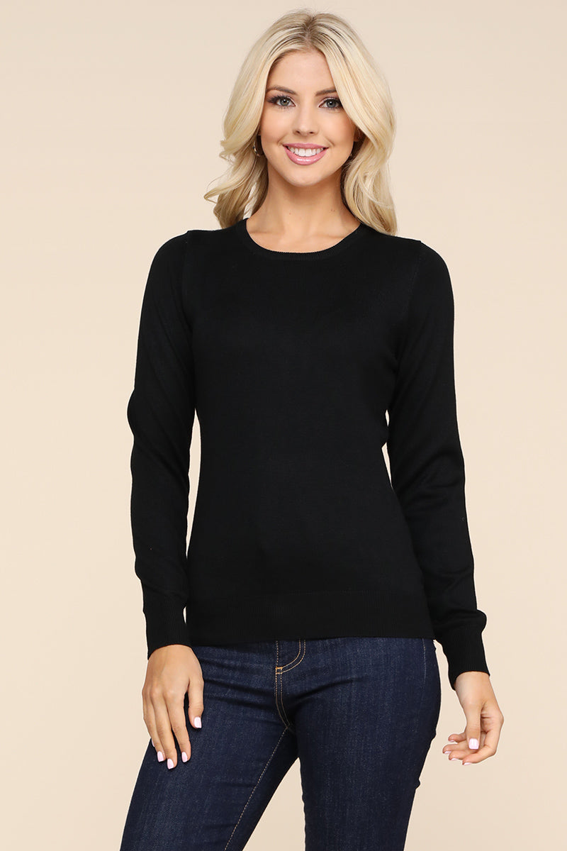 LONG SLEEVE CREW NECK PULLOVER SWEATER