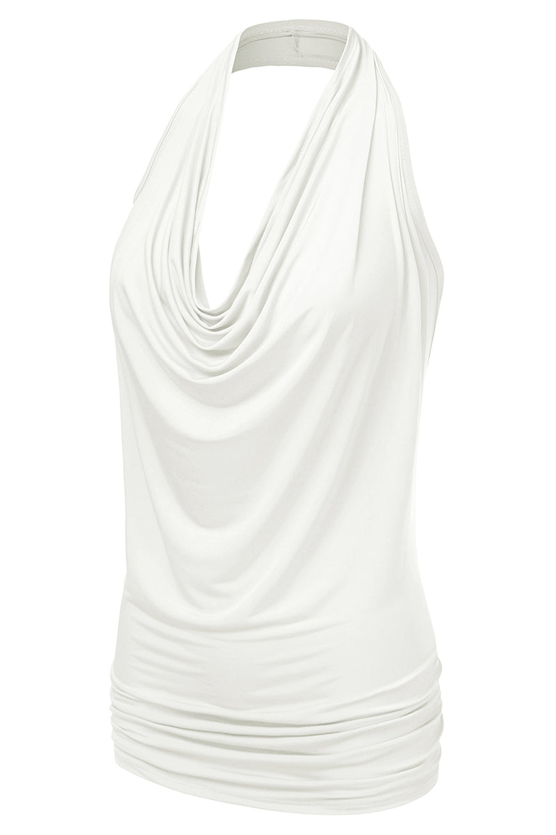 WOMENS SLEEVELESS HALTER NECK TIGHT FITTING DRAPED BLOUSE