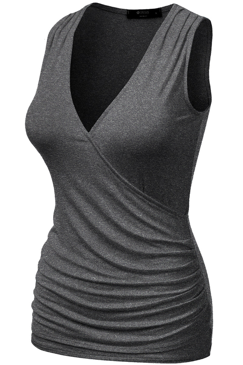 WOMENS SLEEVELESS TANK TOPS DEEP V-NECK SURPLICE WRAP WITH PLUS SIZE