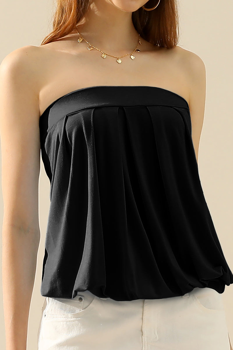 WOMENS BASIC SLEEVELESS PLEATED TUBE TOP