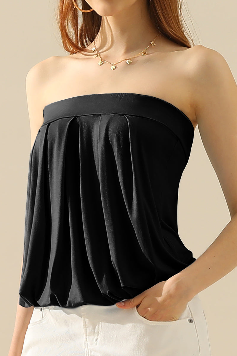 WOMENS BASIC SLEEVELESS PLEATED TUBE TOP