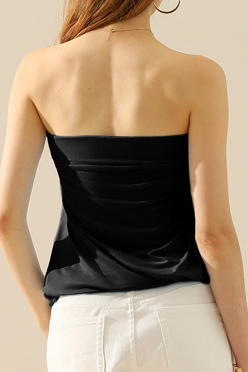 WOMENS BASIC SLEEVELESS PLEATED TUBE TOP
