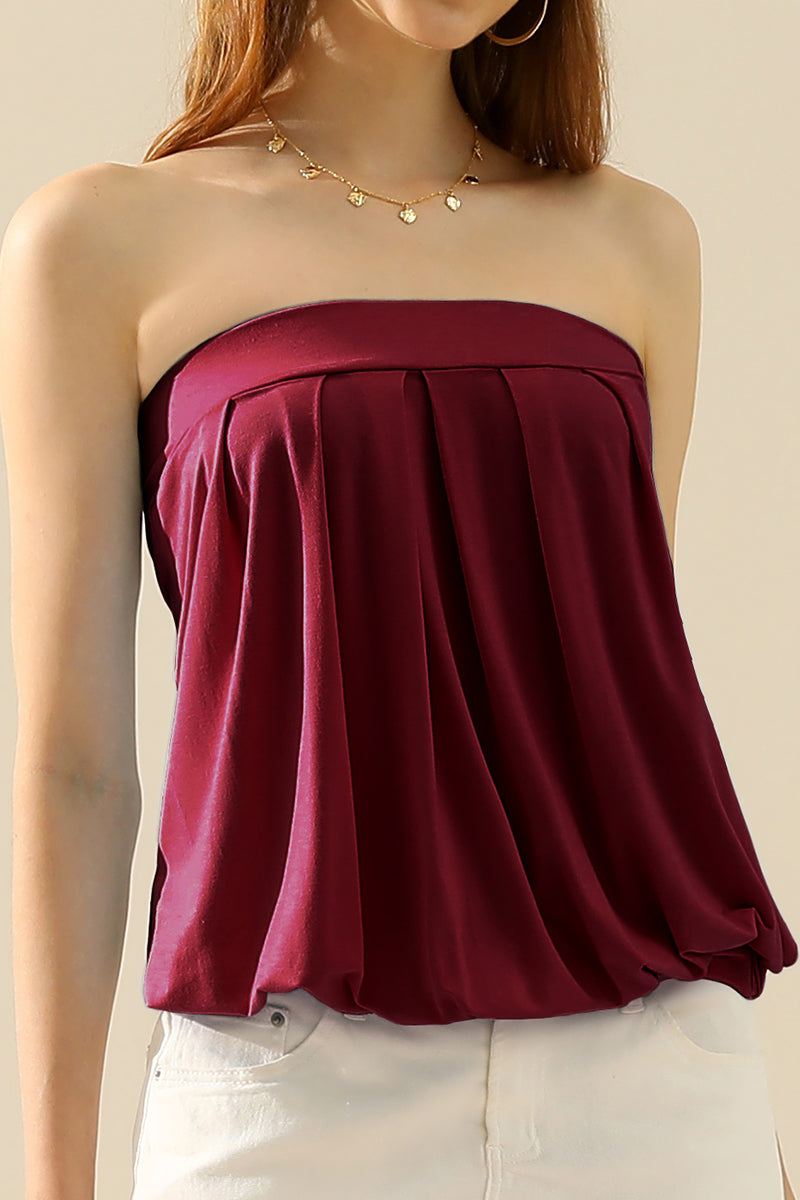WOMENS BASIC SLEEVELESS PLEATED TUBE TOP