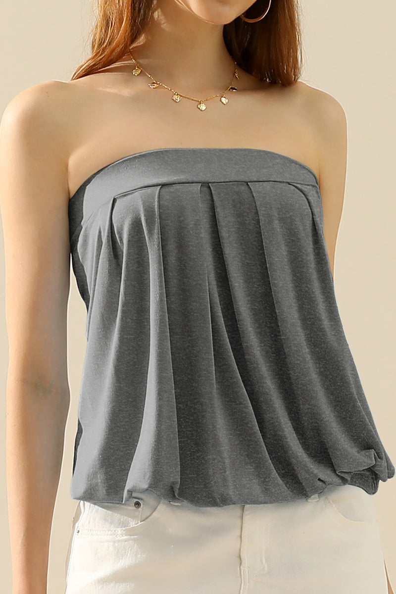 WOMENS BASIC SLEEVELESS PLEATED TUBE TOP