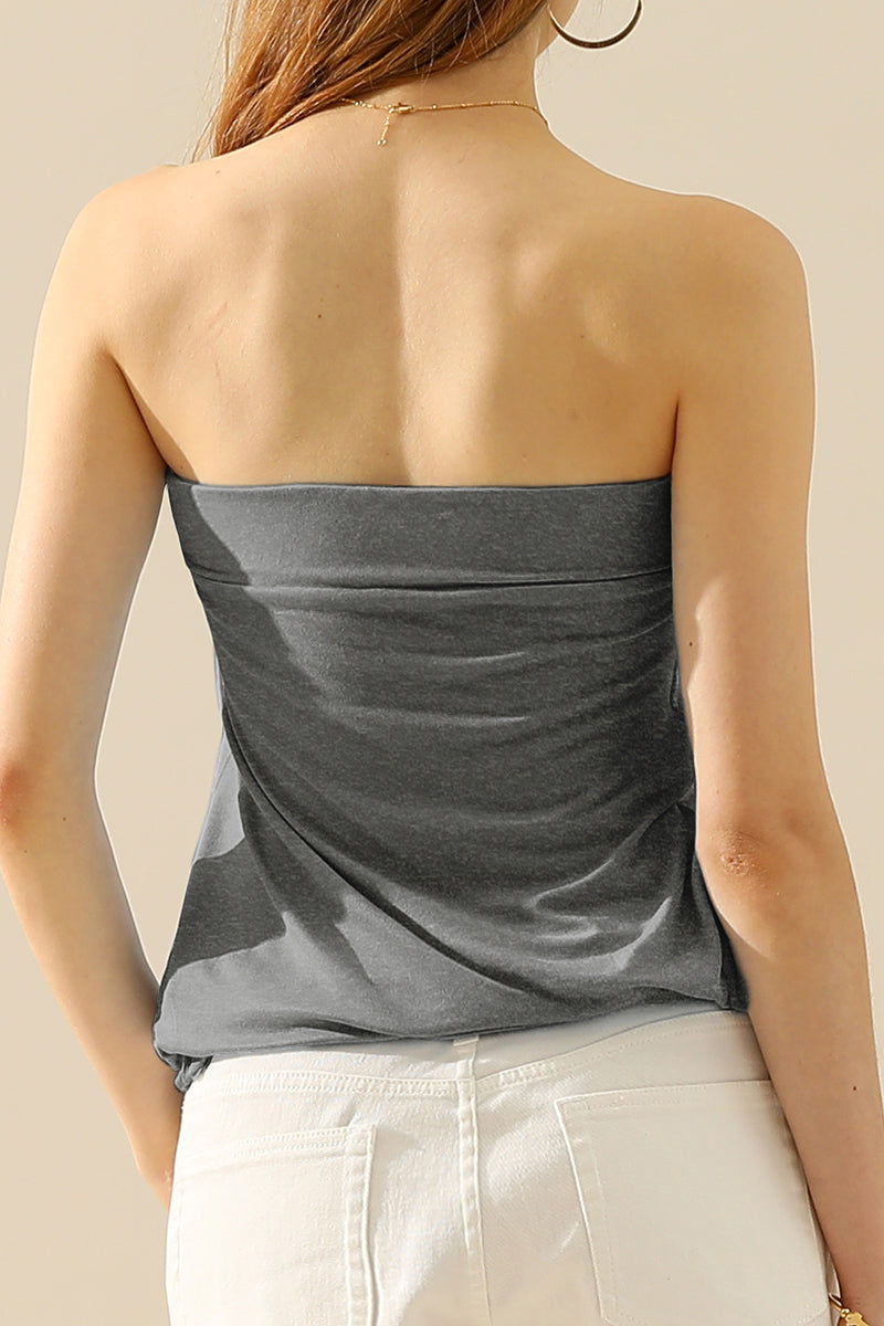 WOMENS BASIC SLEEVELESS PLEATED TUBE TOP