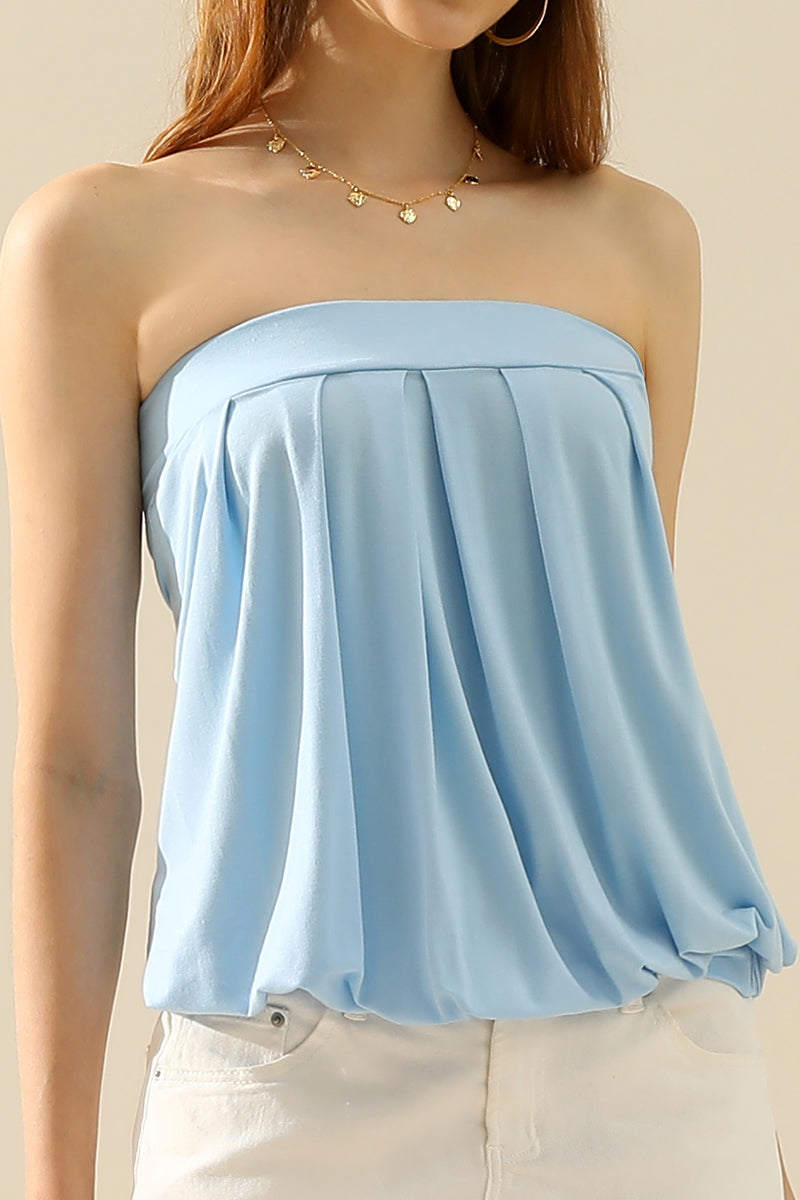 WOMENS BASIC SLEEVELESS PLEATED TUBE TOP